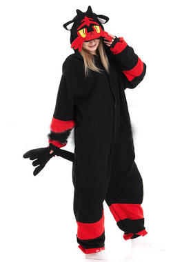 宝可梦火斑喵卡通连体睡衣成人情侣动漫大人演出服万圣节秋onesie