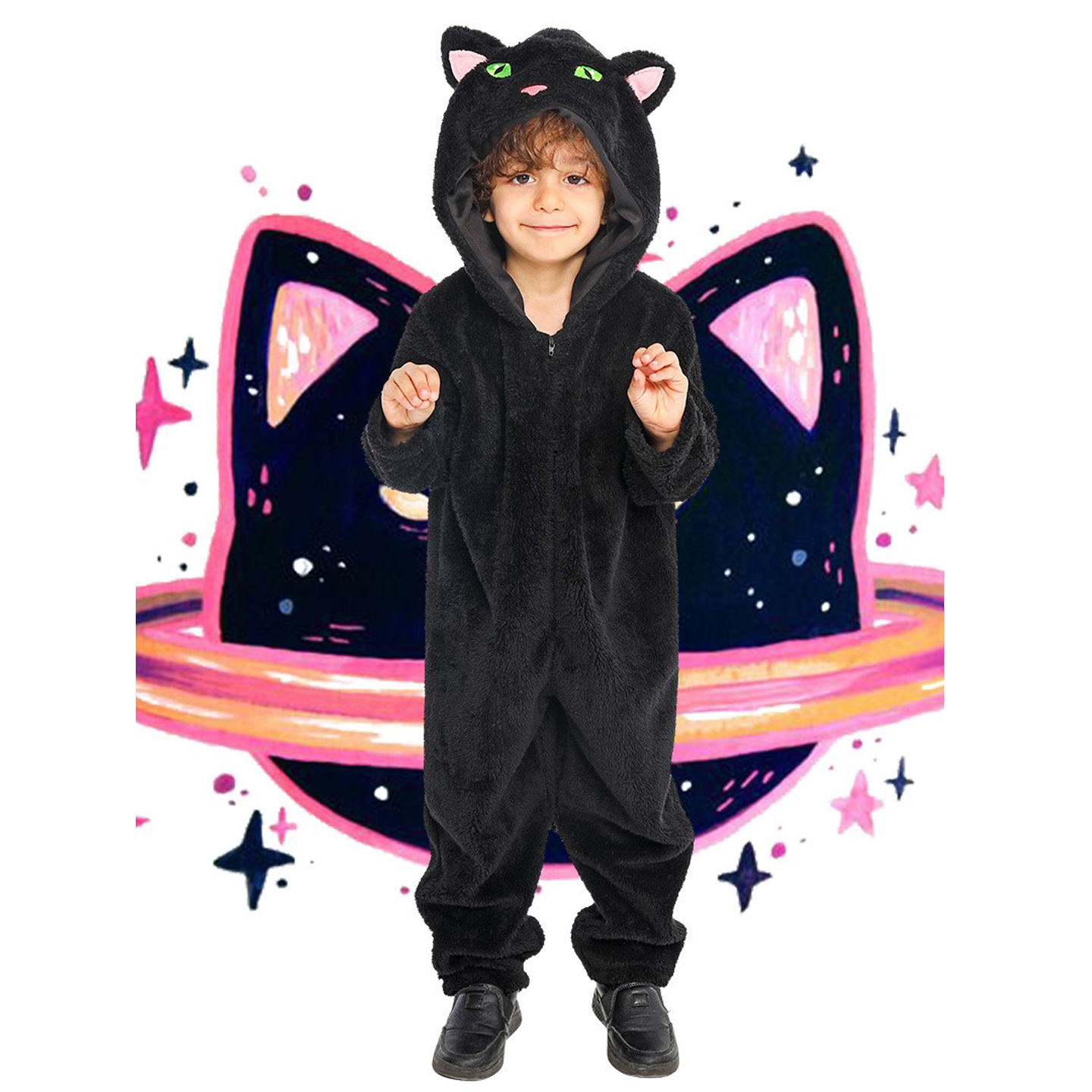 儿童黑猫卡通动物连体睡衣