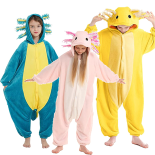儿童蝾螈连体睡衣卡通动物成人秋可爱加绒家居Pokemon宝可梦演出