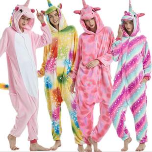 2018新品 星空麋鹿狐狸狮子天马卡通连体睡衣情侣珊瑚法兰绒onesie