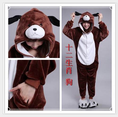 情侣卡通动物法兰绒连体睡衣