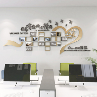 企业文化办公司室墙面装饰励志员工团队风采荣誉展示照片设计墙贴