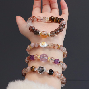 新品黑晶超七串珠手链女时尚百搭新中式虎眼石紫水晶手串首饰
