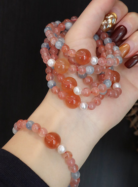 天然南红手串蓝晶石手链女生轻奢高级感显白串珠度假风手饰
