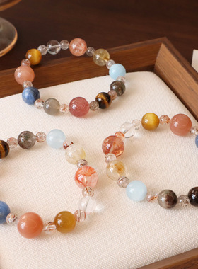 新品爆款天然黄塔晶手链串珠项链多宝水晶红胶花手串手饰