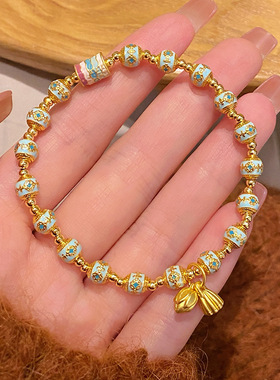 蓝白色景泰蓝锦鲤镂空球前程手链