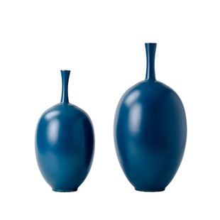 蓝色细口椭圆陶瓷花瓶摆件新古典家居桌面干花插花器装 新中式 饰品