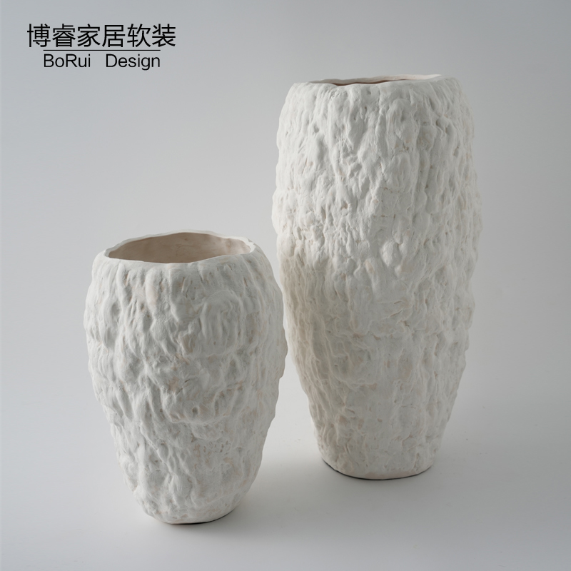 现代新中式手工陶瓷石头纹大花瓶客厅酒店民宿落地大花器装饰摆件