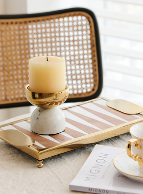 金银色不锈钢大理石结合烛台摆件