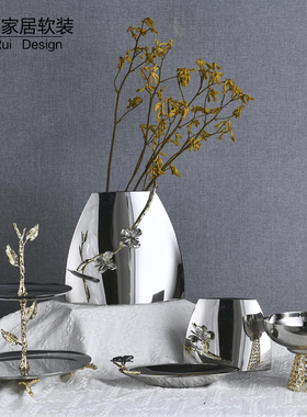 不锈钢银色轻奢花器圆形水果盘