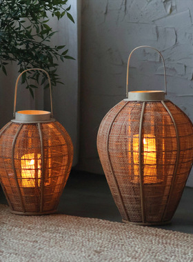 复古麻布风手提灯烛台手工木质氛围感灯笼装饰摆件民宿侘寂风艺术