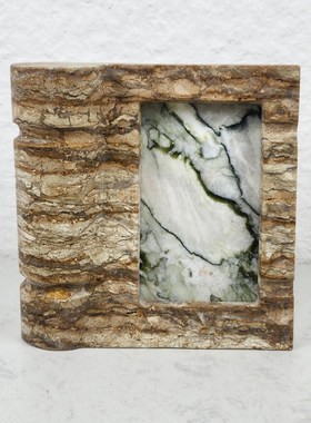 侘寂风大理石花卉浮雕相框摆件