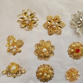 手工团扇喜扇配件diy 铁质镂空立体多层花朵新娘凤冠饰品花片材料