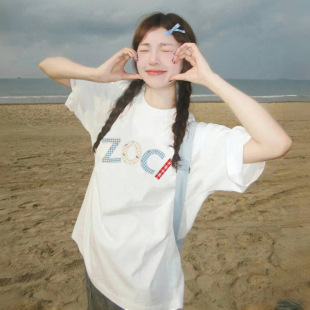 纯棉白色短袖 宽松显瘦正肩独特超好看单穿上衣 T恤女2025新款 爆款