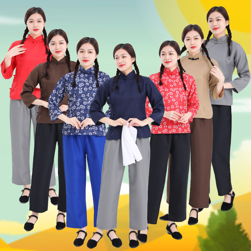 复古怀旧农民表演服男女中式立领