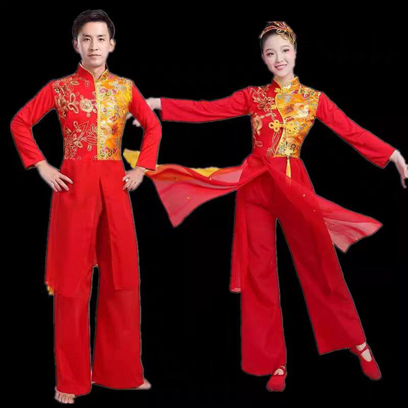 中国风红色民族舞蹈演出服男女