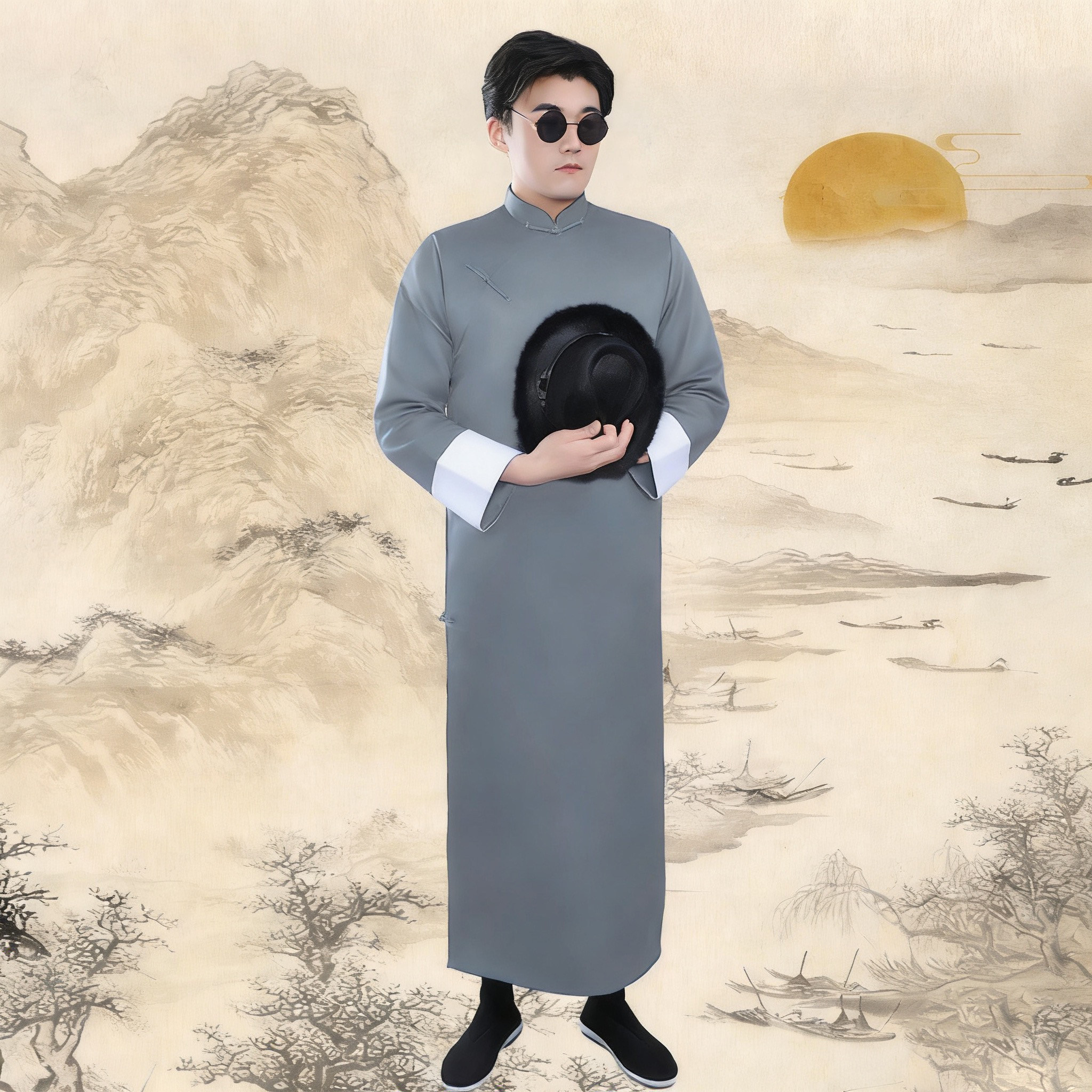 2026夏季民国长衫男中式立领相声图片