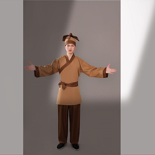 古代男士演出服古装汉服舞台表演服装樵夫长工套装2025冬私家小二