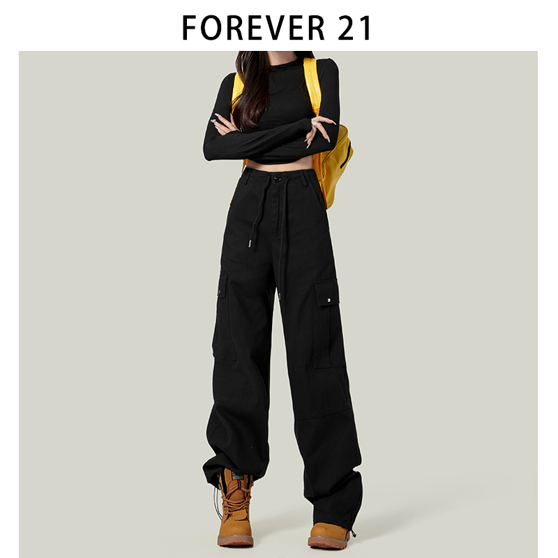 FOREVER21高腰工装牛仔裤女