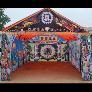 农村红白喜事帐篷彩绘钢架灵棚白事灵堂灵屋全套殡葬用品布置定制