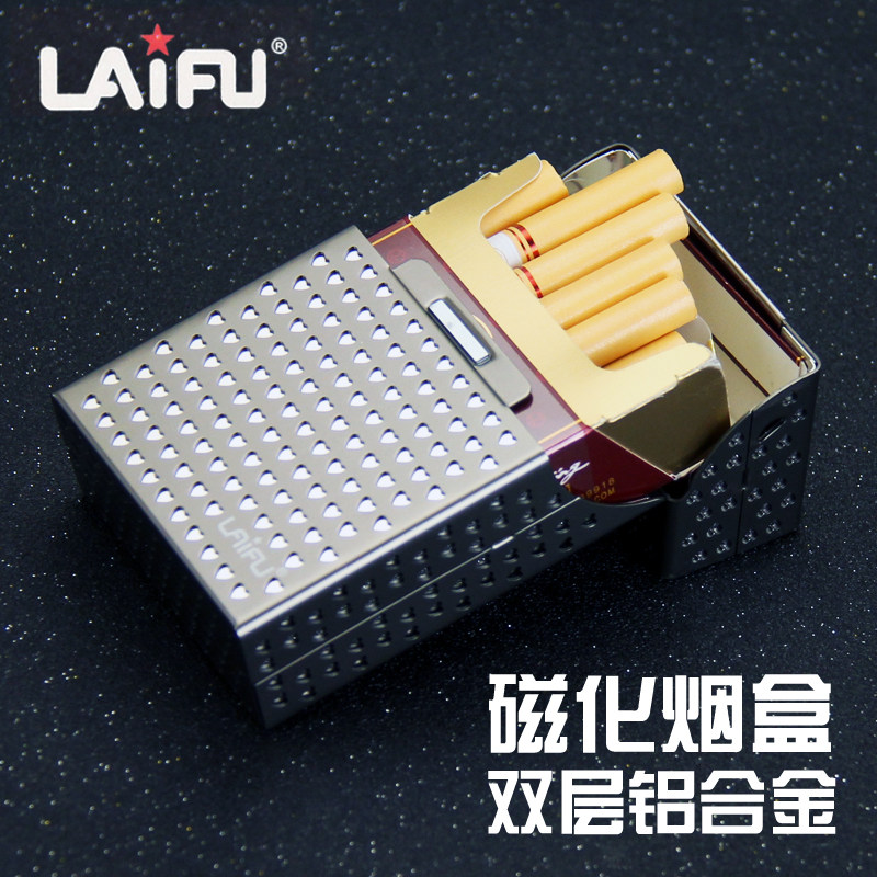双层铝合金20支装男式烟盒创意镂空设计磁铁吸合翻盖金属香菸盒