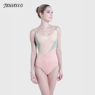 高弹锦氨吊带连体服成人露背紧身练功服撞色设计高胯大露背体操服