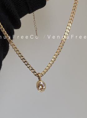 18k镀金链条白钻项链锁骨链