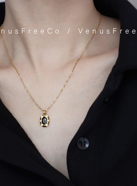 18k镀金黑宝石钻锁骨链