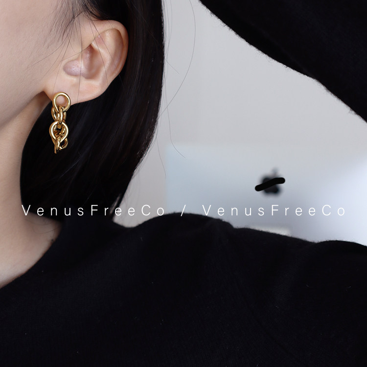 VenusFreeCo 2种戴法18k镀金法式加粗链条耳环长耳线ins欧美时髦