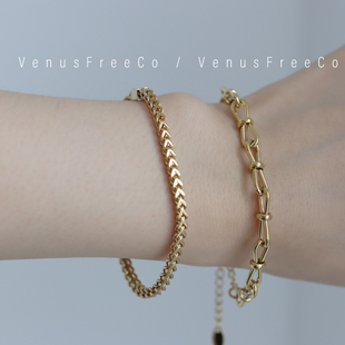 18k镀金法式粗链条闪闪盒子链基础款简约手链单戴叠戴高保色简约