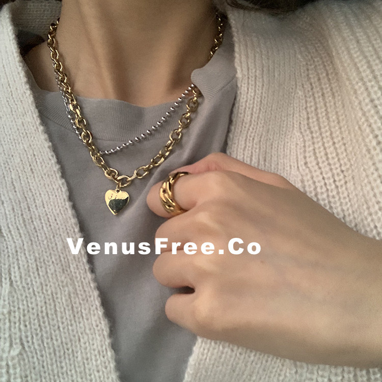 金银不掉色爱心字母叠戴毛衣链