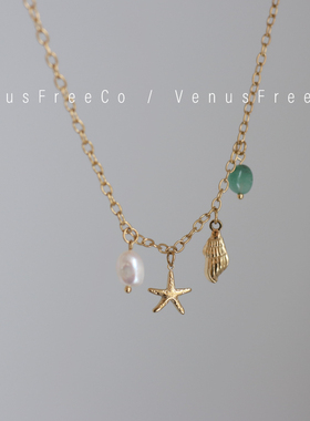 18k镀金高保色夏日海边海洋风海星珍珠贝壳锁骨链项链日常氛围感