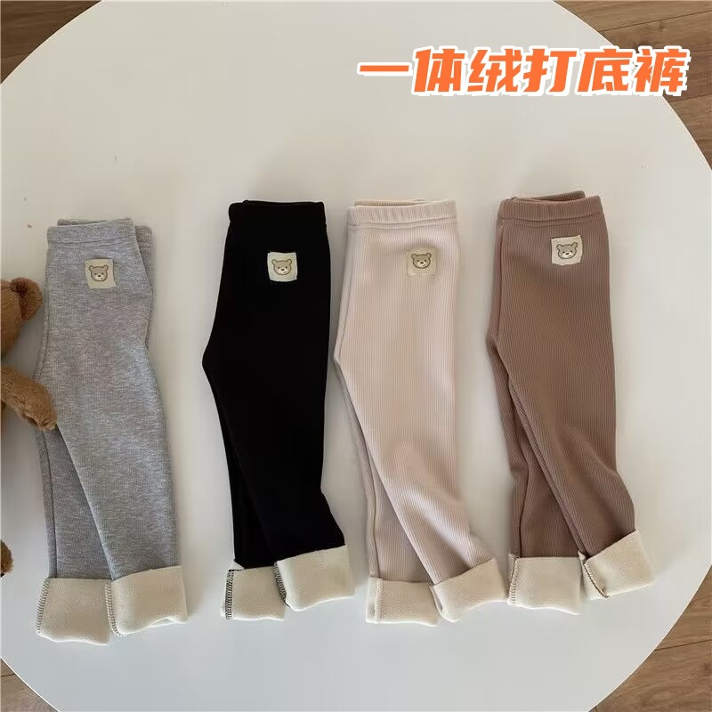秋冬新款韩版女童一体绒百搭打底裤男女童宝宝加绒外穿小脚裤