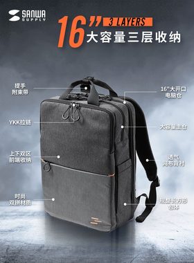 日本SANWA轻量型时尚简约双拼设计品牌拉链双肩包笔记本电脑包16寸手提女生设计小众好看电脑包ins