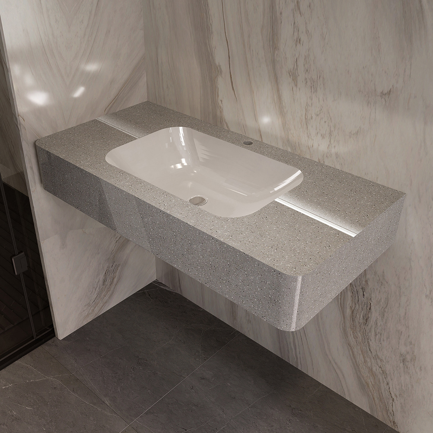 卫生间小户型洗脸盆圆角无缝一体盆洗手台盆浴室柜洗漱台柜