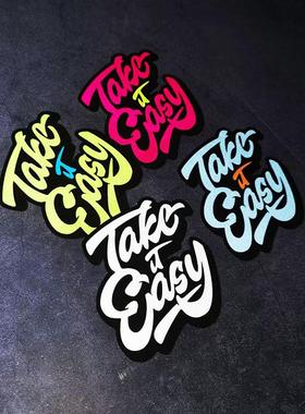 适用车贴take it easy放轻松创意反光车贴 机车摩托车个性贴纸