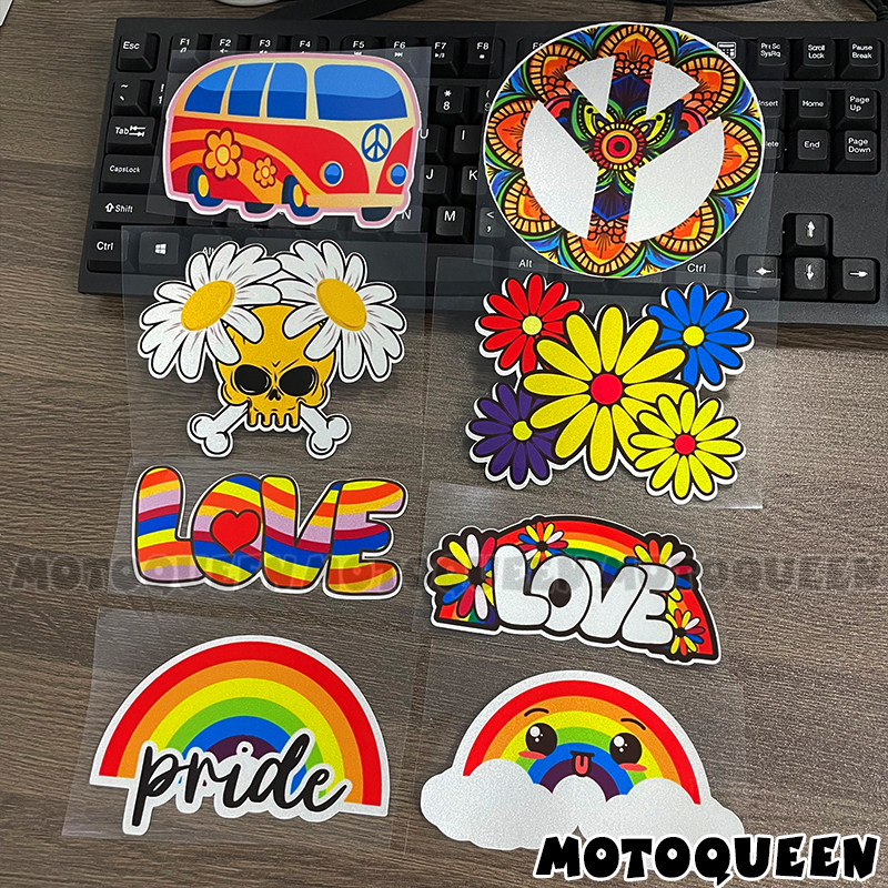 电动踏板助力小牛摩托车装饰卡通love骷髅小花彩虹头盔贴纸反光贴