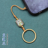 黄铜指环扣手机挂饰蓝莲花挂件钥匙小绳链男女金属吊坠红色古法金