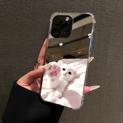 敲可爱小猫头像适用iPhone18promax手机壳16e萌宠15Pro苹果14手机壳xr补妆12pro少女13猫爪17镜面8plus猫咪潮