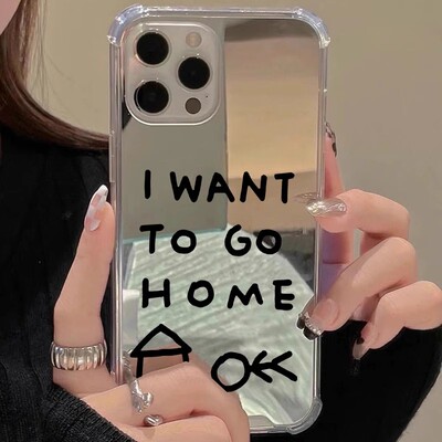 我想回家适用iPhone15pro苹果16手机壳华为pura70红米note9镜面mate60pro英文vivox90s情侣小米14opporeno7se