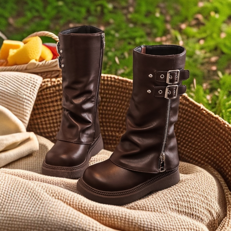 法式中大童公主中筒靴裤管软底靴