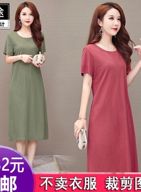 T35针织连衣裙短袖中长款过膝宽松大码针织长裙样版1：1实物纸样