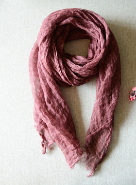 春夏季亚麻围巾女复古做旧纯色个性文艺丝巾披肩两用棉麻春秋围巾