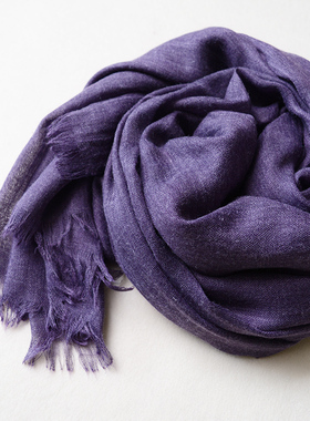 优雅紫色围巾女秋冬韩版纯色文艺棉麻披肩两用细长深紫色旅游披肩