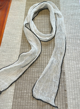 高级感日系复古纯色细窄长条亚麻围巾女褶皱文艺装饰护颈夏薄款