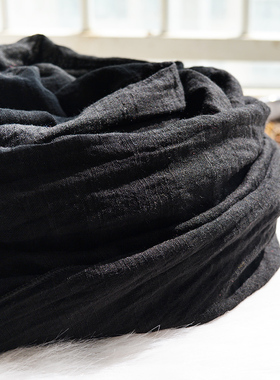 黑色围巾棉麻男女通用高档百搭围巾薄披肩春秋长款黑色围巾女纯色