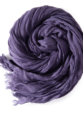 围巾女春秋冬季薄款 褶皱紫色纯色百搭旅游披肩 棉麻围巾女冬天