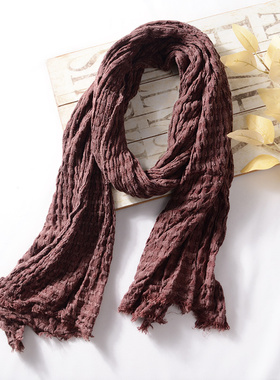 冬季围巾女士纯色长款棉麻围巾个性百搭韩版文艺保暖