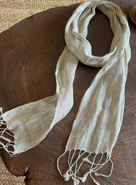 日系纯亚麻长条小围巾棉麻亚麻女高端围巾薄款窄小装饰夏季护颈