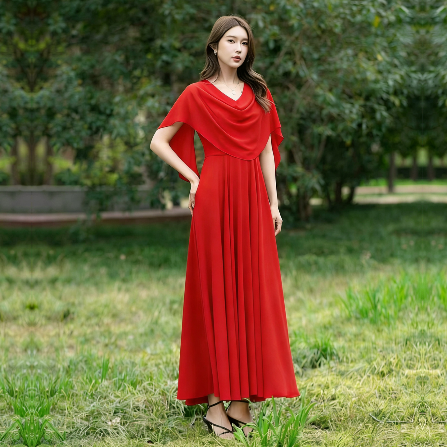 法式连衣裙女2026夏季新款连身长裙特别漂亮的掐腰长款小裙子大摆